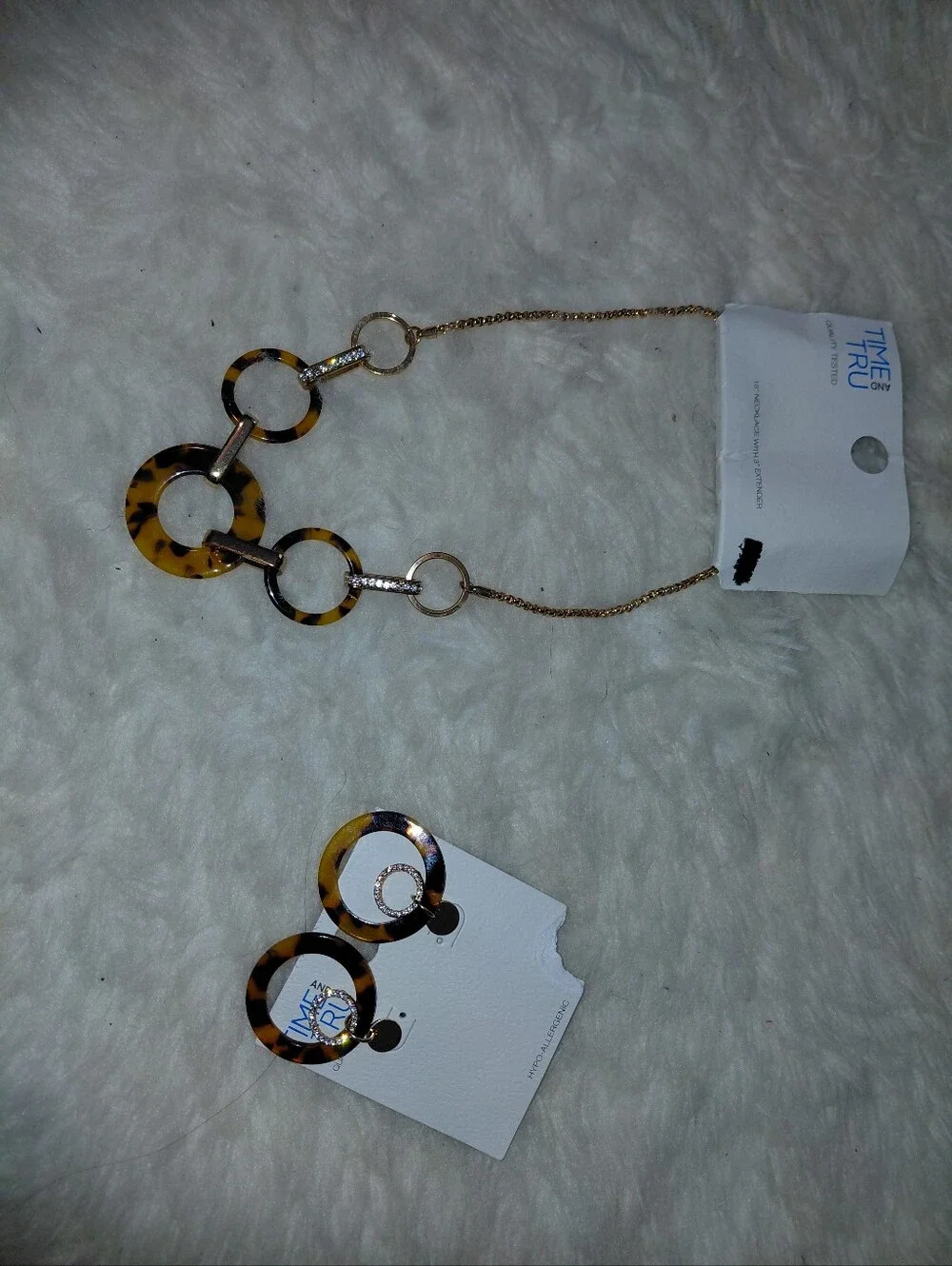 Time and Tru Tortoiseshell Ring Necklace & Earring Set - Gold Accents